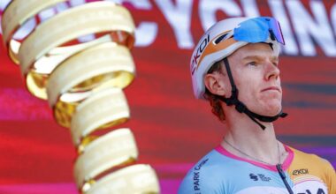 Jake Stewart (NSN) alongside the Trofeo Senza Fine ahead of the opening stage of the 2026 Giro d'Italia