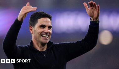Arsenal boss Mikel Arteta celebrates after his side's win over Atletico Madrid in the Champions League