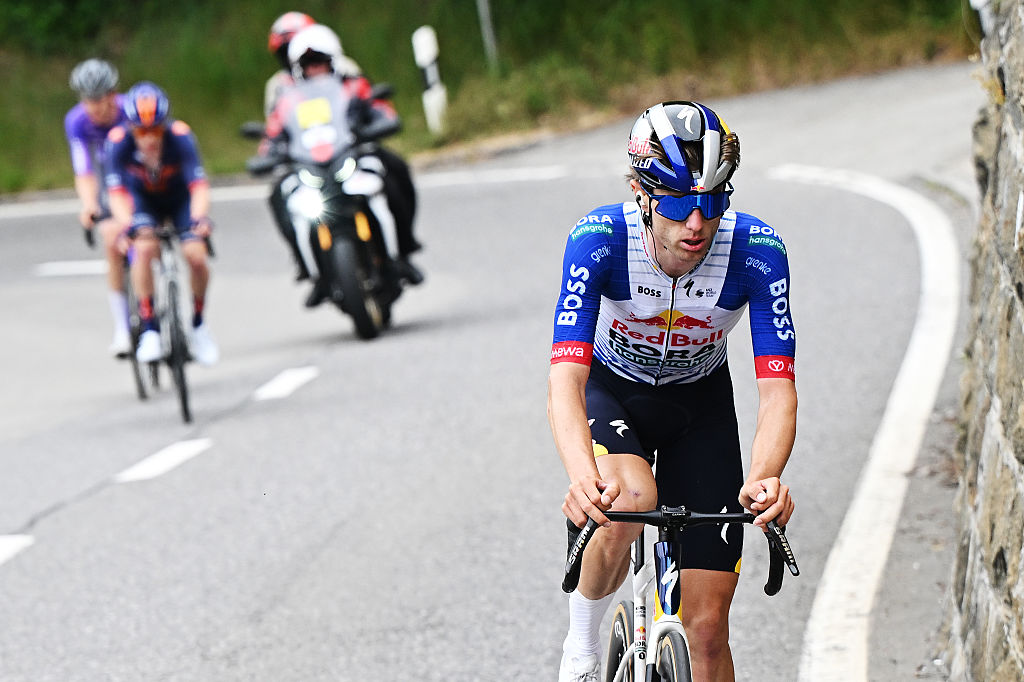 LEYSIN, SWITZERLAND - MAY 03: Finn Fisher-Black of New Zealand and Team Red Bull - BORA - hansgrohe attacks in the breakaway during the 79th Tour de Romandie 2026, Stage 5 a 178.2km from Lucens to Leysin 1312m / #UCIWT / on May 03, 2026 in Leysin, Switzerland. (Photo by Dario Belingheri/Getty Images)