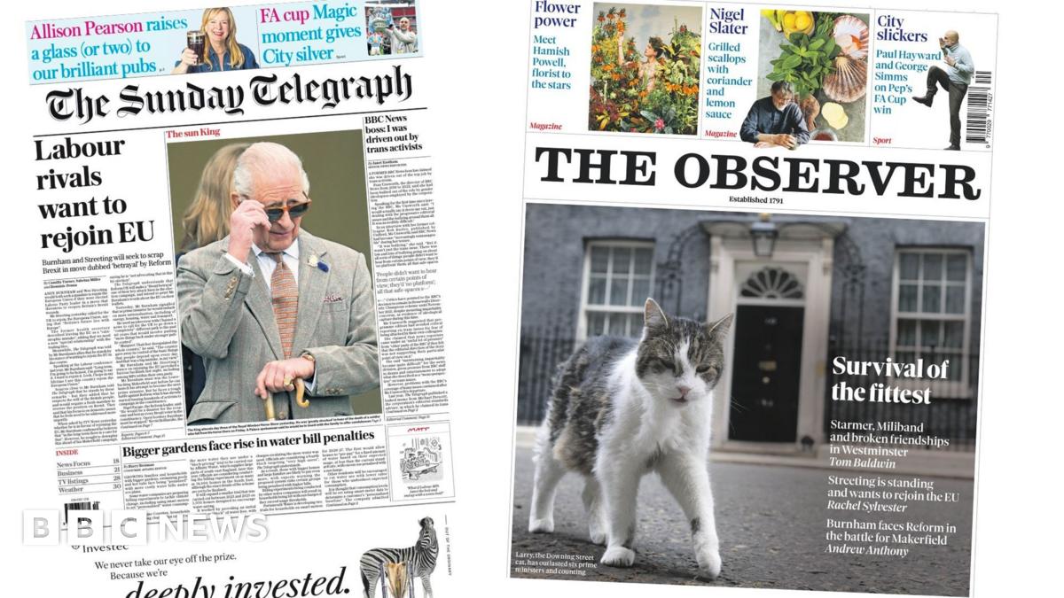The headline on the front page of the Sunday Telegraph reads: "Labour rivals want to rejoin EU."