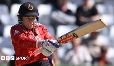 Tammy Beaumont, of The Blaze, plays a shot against Warwickshire in the Women's One-Day at Trent Bridge, Nottingham, in April 2026
