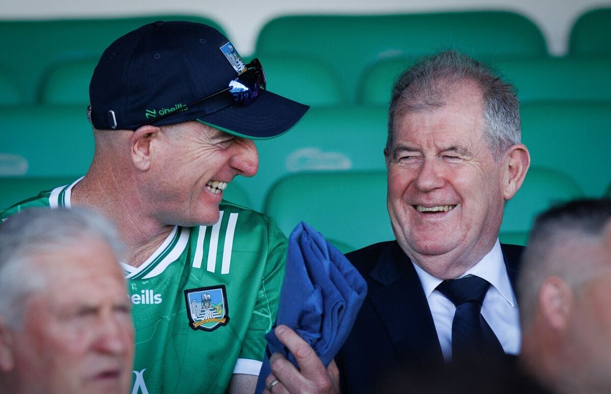 US Ryder Cup captain Jim Furyk (left) and JP McManus (right) at the Munster Hurling match between Limerick and Tipperary at the Gaelic Grounds last week. Picture: INPHO/Tom Maher