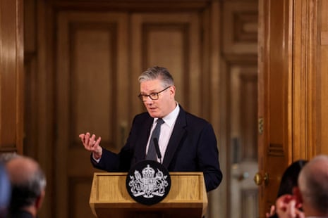 Keir Starmer speaking to civic leaders at Downing Street this morning at a summit on tackling antisemitism.