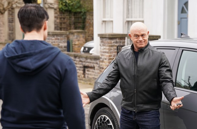 Grant arrives back in Walford much to Mark's shock in EastEnders