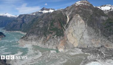 Map of the US and Canada showing the location of Tracy Arm Fjord in south east Alaska