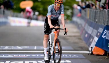 CORNO ALLE SCALE, ITALY - MAY 17: Thymen Arensman of Netherlands and Netcompany INEOS Cycling Team crosses the finish line during the 109th Giro d&amp;apos;Italia 2026, Stage 9 a 184km stage from Cervia to Corno alle Scale 1469m / #UCIWT / on May 17, 2026 in Corno alle Scale, Italy. (Photo by Tim de Waele/Getty Images)