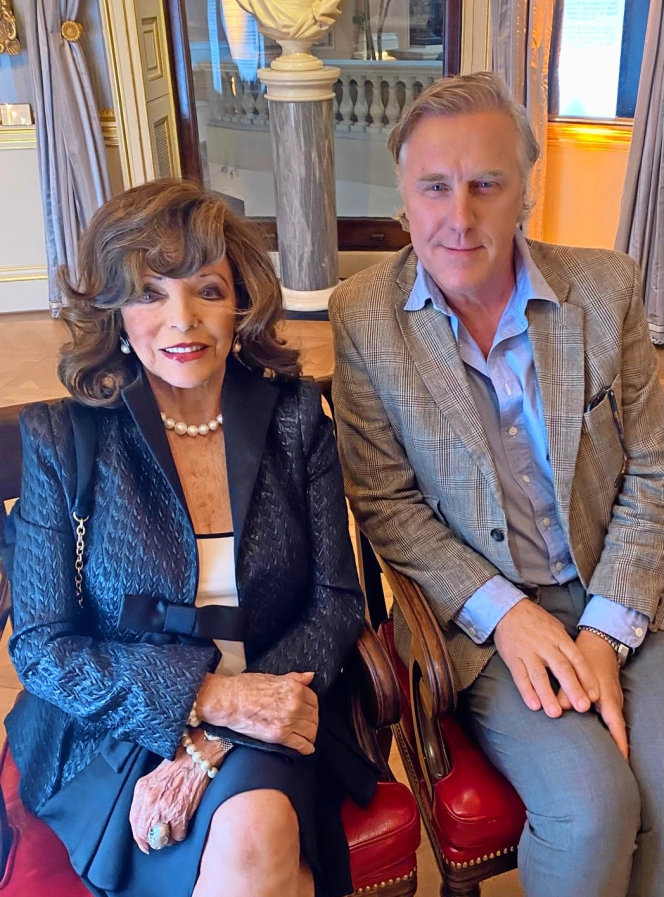 Joan Collins and Simon Mills at the Cedars Sinai clinic launch in London.