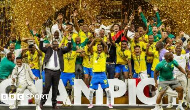 Mamelodi Sundowns celebrate with the African Champions League trophy