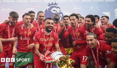 Liverpool celebrate winning the Premier League in 2025