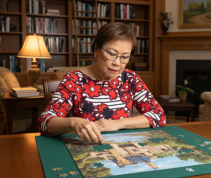 The author finishing a jigsaw puzzle