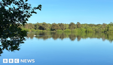 A serene, calm lake under a blue sky