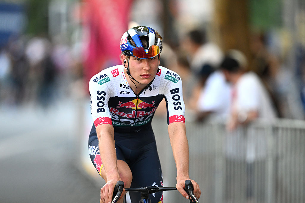 FRANKFURT AM MAIN, GERMANY - MAY 01: Emil Herzog of Germany and Team Red Bull - BORA - hansgrohe crosses the finish line during the 62nd Eschborn-Frankfurt 2025 a 198.7km one day race from Eschborn to Frankfurt am Main / #UCIWT / on May 01, 2025 in Frankfurt am Main, Germany. (Photo by Christian Kaspar-Bartke/Getty Images)