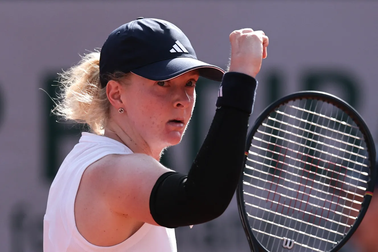 Britain's Francesca Jones reacting after a point in her match against Brazil's Beatriz Haddad Maia at the French Open.