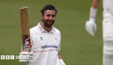 Leicestershire's Stevie Eskinazi acknowledges his century against Nottinghamshire