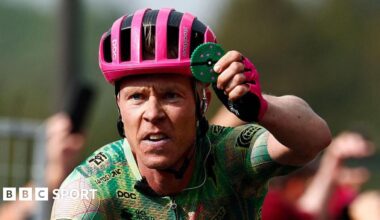 Michael Valgren of Team EF Education-EasyPost celebrates winning stage 17 at the Giro d'Italia
