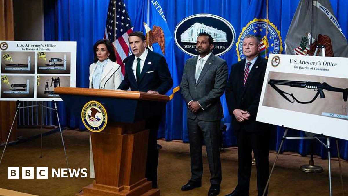 From left, Jeanine Pirro, the U.S. attorney for Washington, D.C., Acting Attorney General Todd Blanche, FBI Director Kash Patel, and Darren B. Cox, deputy assistant director of the FBI Criminal Investigative Division, conduct a news conference at the Department of Justice about Cole Tomas Allen, the suspect in the White House Correspondents' Association dinner shooting, on Monday, April 27, 2026.