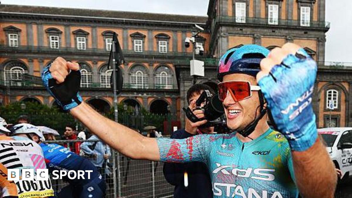 Davide Ballerini celebrates winning stage six of the Giro d'Italia