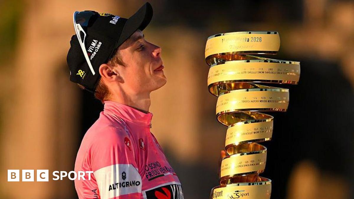 Jonas Vingegaard holds the Giro d'Italia trophy