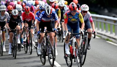 Evita Muzic at the front of a group of riders