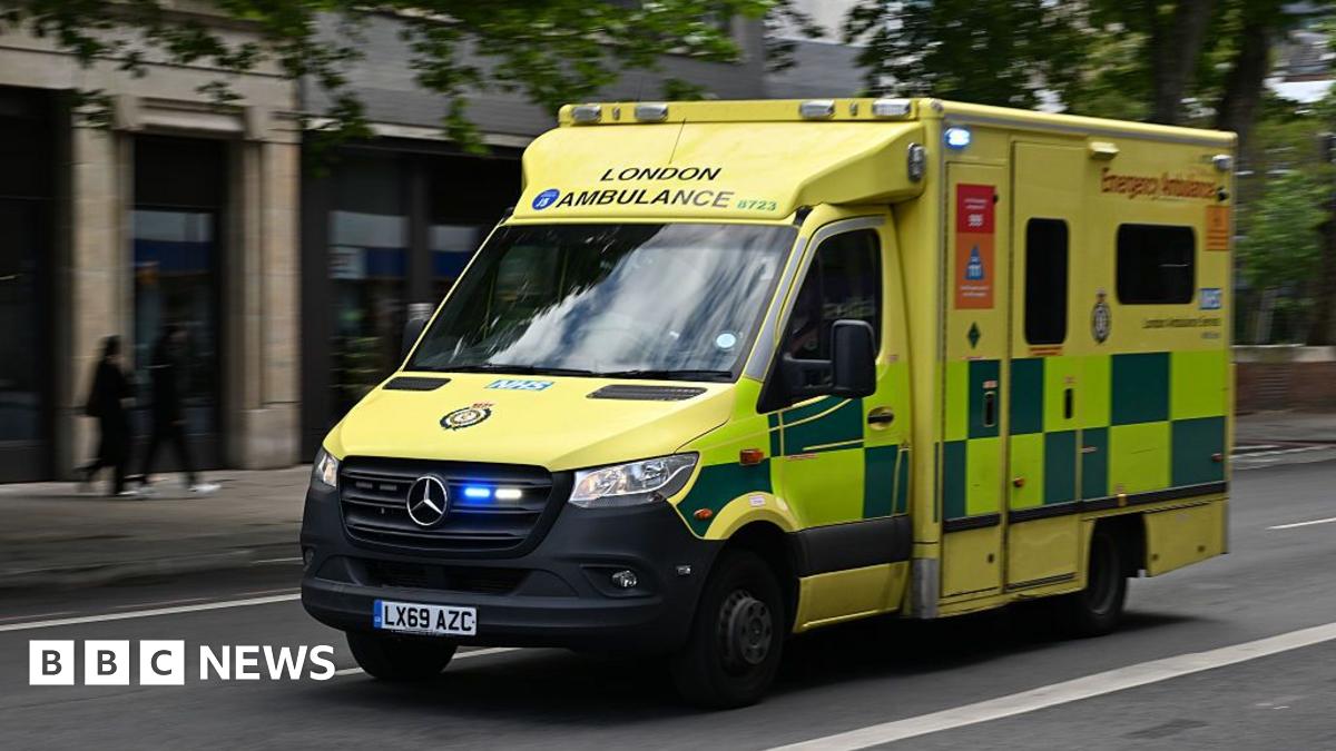 An NHS ambulance responds to an emergency call in London