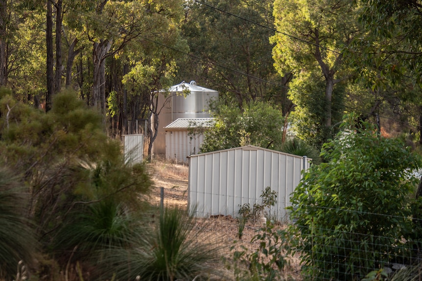 Bush property with shed, water tanks and gum trees