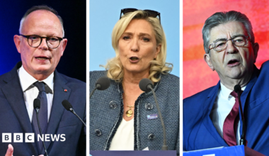 A composite image of three French politicians - with one woman flanked by two men