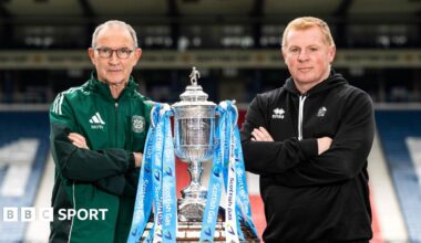 Martin O'Neill and Neil Lennon pose with the Scottish Cup