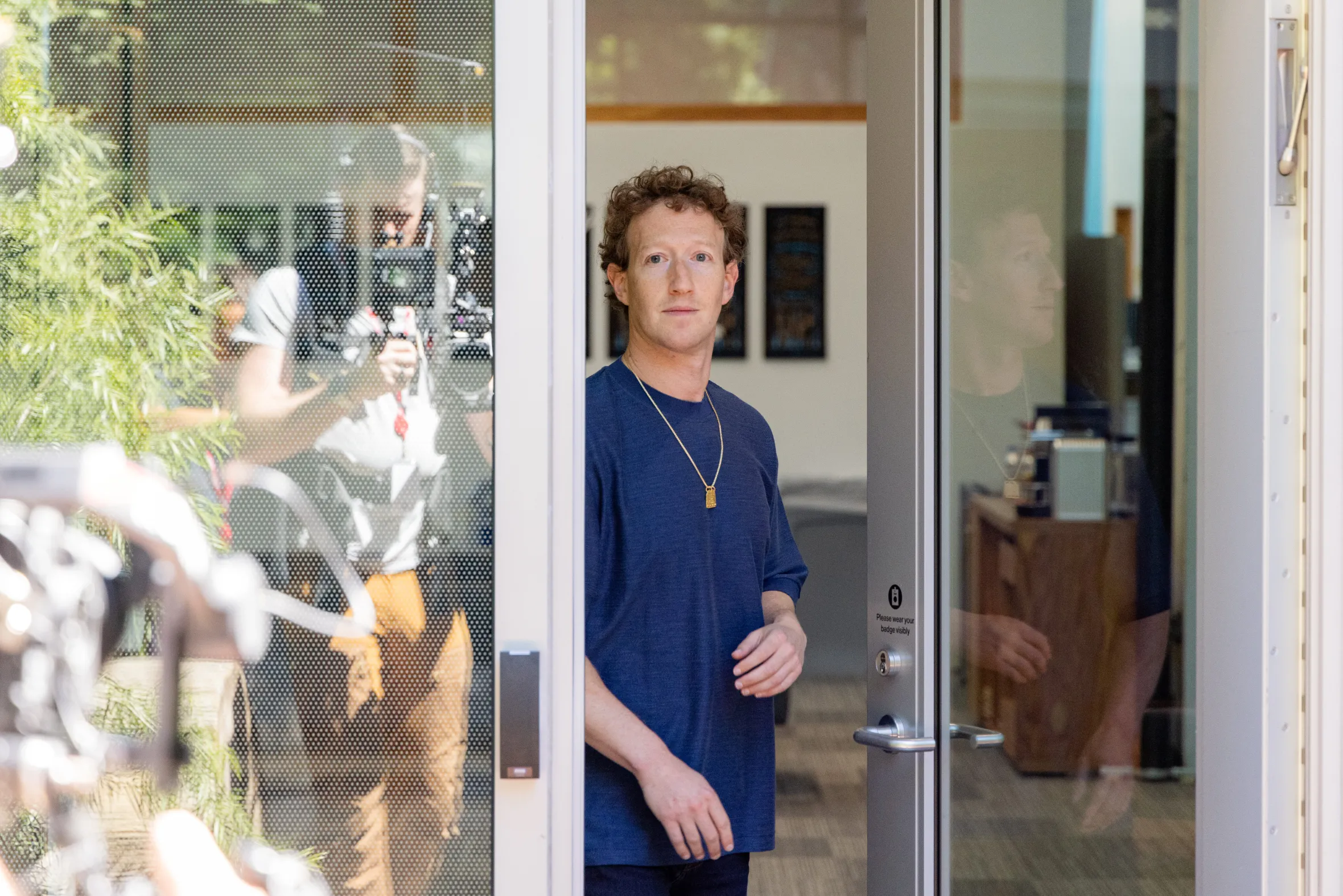 Mark Zuckerberg arrives for an interview at Meta headquarters.