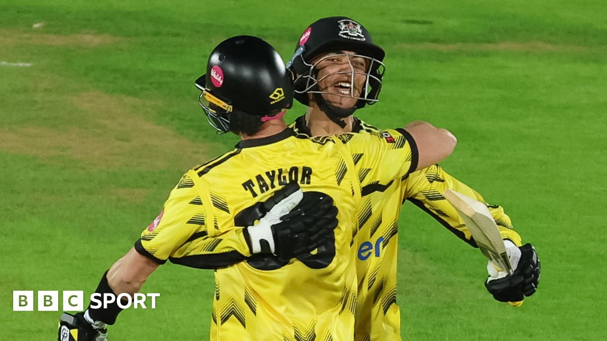 Matt Taylor and Kamran Dhariwal after securing victory for Gloucestershire away at Glamorgan