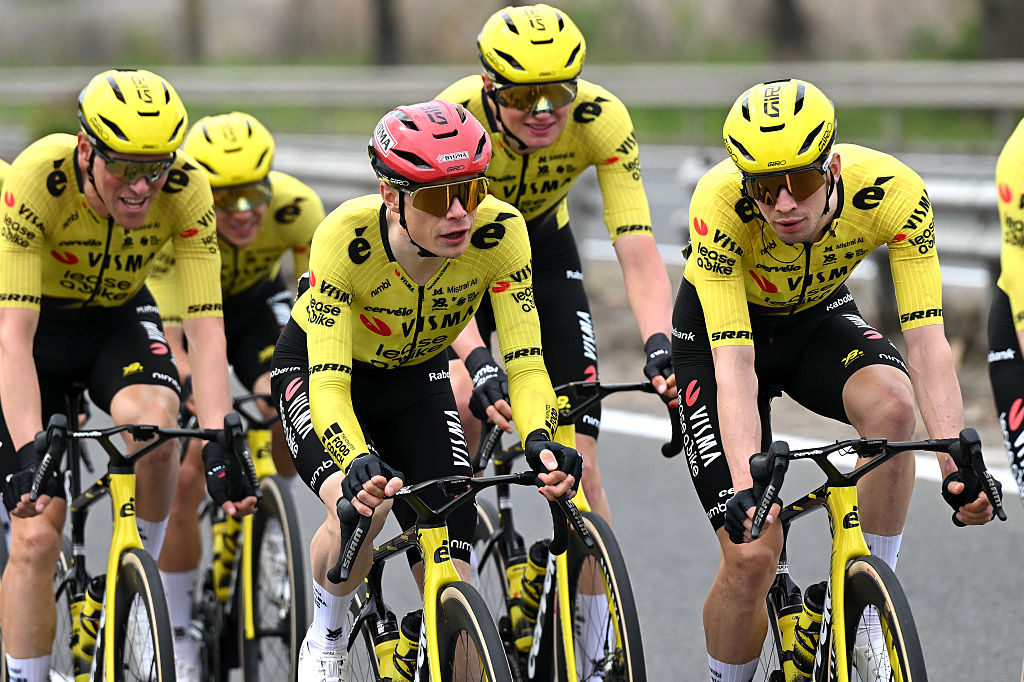 Jonas Vingegaard of Denmark and Bart Lemmen of Netherlands and Team Visma | Lease a Bike compete during the 109th Giro d'Italia 2026