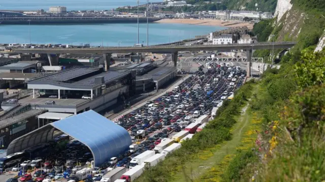 Traffic queuing for the Port of Dover in Kent
