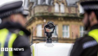A general view of a camera on top of a live facial recognition (LFR) van.