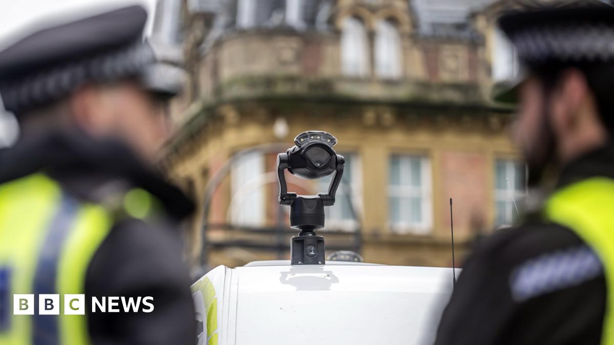 A general view of a camera on top of a live facial recognition (LFR) van.
