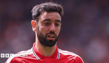 Bruno Fernandes playing for Manchester United, wearing the club's red kit