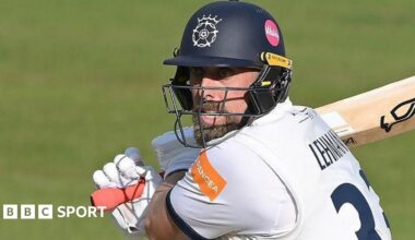 Jake Lehmann swishes his bat behind his right shoulder