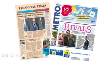 The headline on the front page of the Financial Times reads: “Starmer's battle begins as Burnham handed route back to Westminster”.