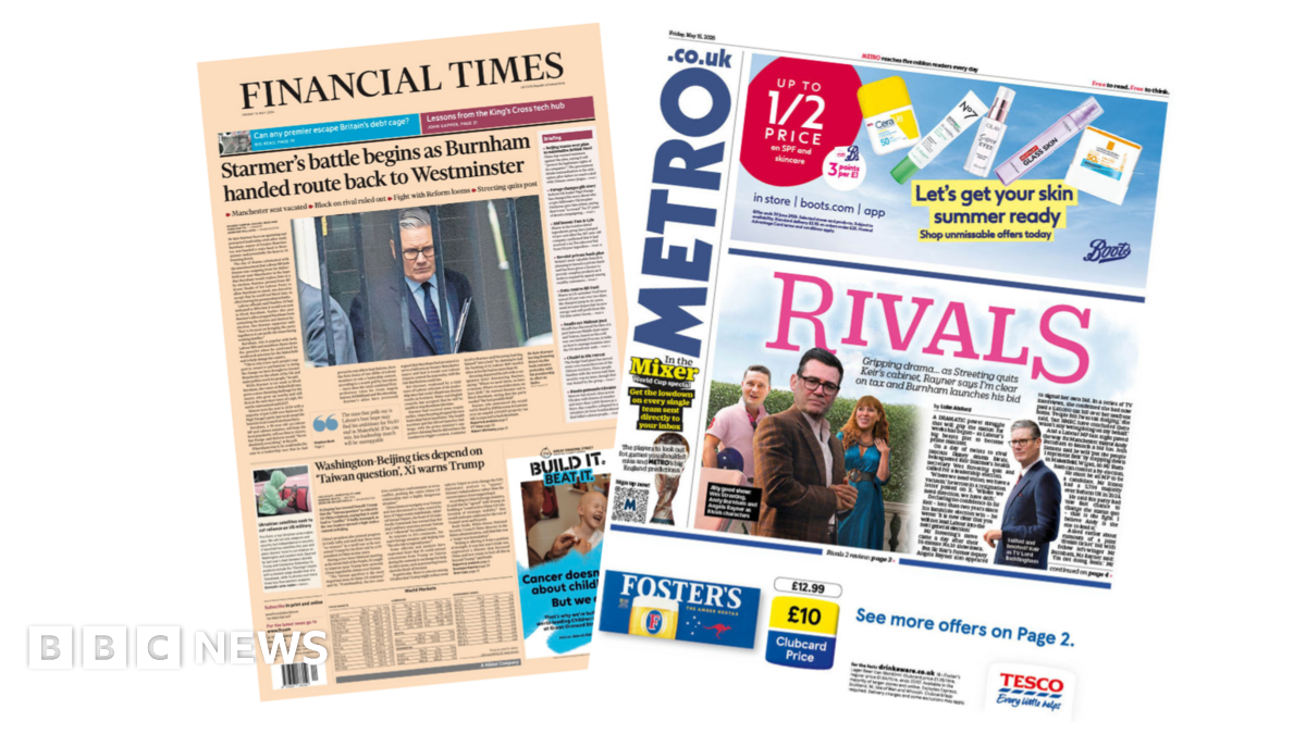 The headline on the front page of the Financial Times reads: “Starmer's battle begins as Burnham handed route back to Westminster”.