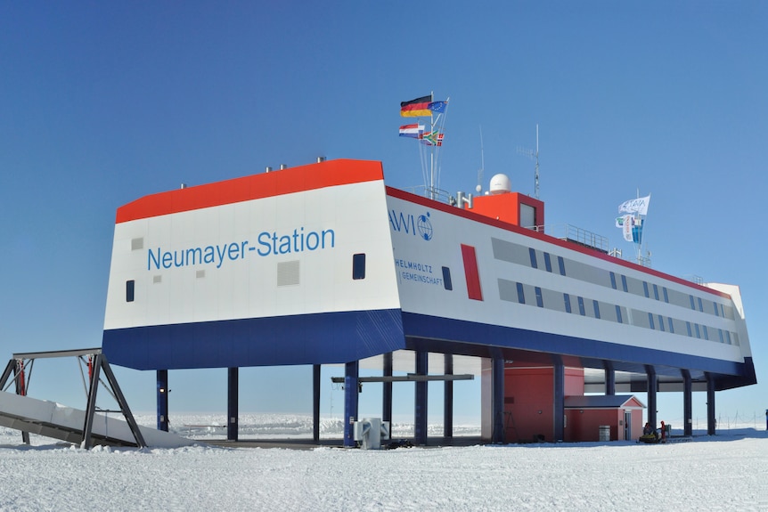 A research station on pylons in Antarctica.