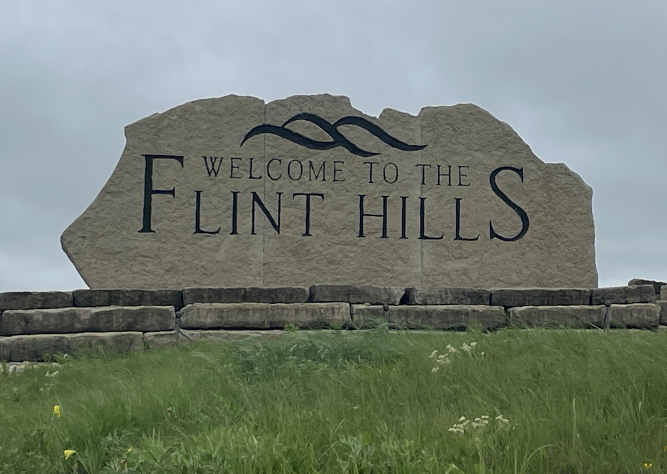 A stone sign marks a boundary for the famous Flint Hills of Kansas