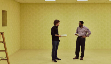 BACKROOMS, from left: director Kane Parsons, Chiwetel Ejiofor, on set, 2026. © A24 / courtesy Everett Collection