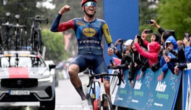 PECS, HUNGARY - MAY 16: Jakob Soderqvist of Sweden and Team Lidl - Trek celebrates at finish line as stage winner during the 47th Tour of Hungary 2026, Stage 4 a 188.2km stage from Mohacs to Pecs 378m on May 16, 2026 in Pecs, Hungary. (Photo by Luc Claessen/Getty Images)