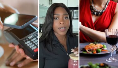 woman attempts to apple pay (l) restaurant manager shares day in the job (c) woman goes to fine dine for her birthday (r)