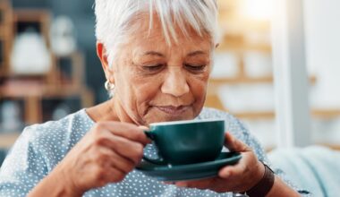 Calm Senior Woman Drinking Coffee Tea