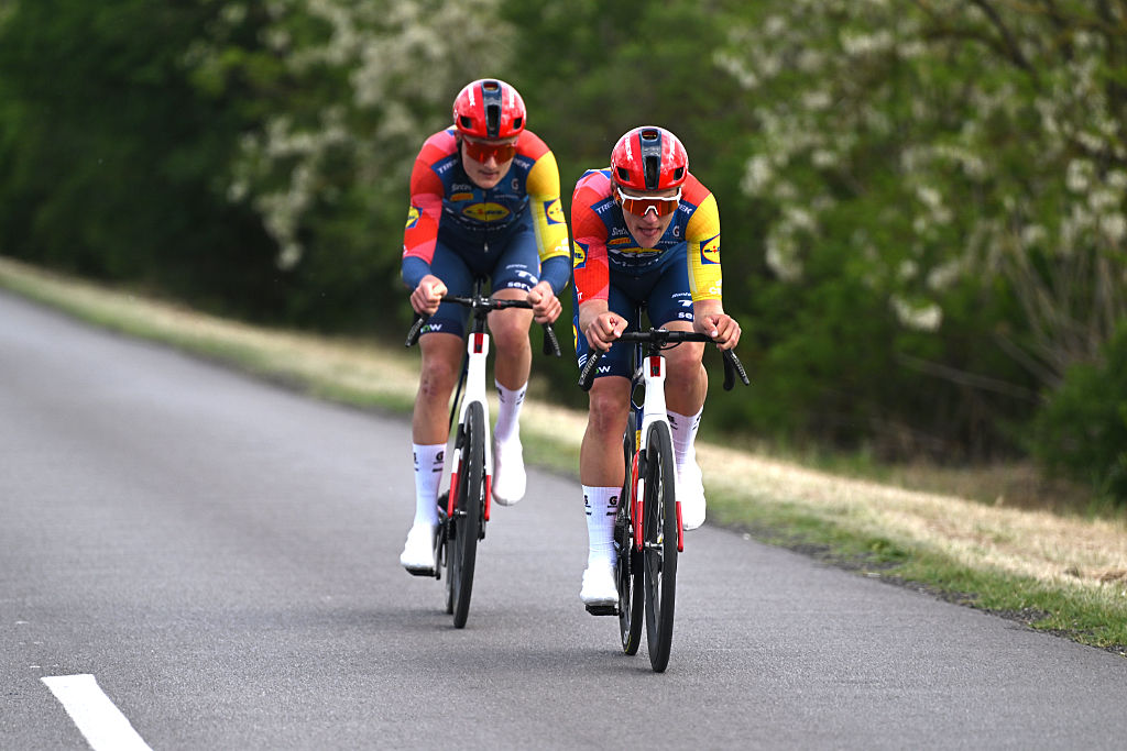 BEKESCSABA, HUNGARY - MAY 13: (L-R) Mathias Sunekaer Norsgaard of Denmark and Kristian Egholm of Denmark and Team Lidl - Trek compete in the breakaway during the 47th Tour of Hungary 2026. Stage 1 a 143.1km stage from Gyula to Bekescsaba on May 13, 2026 in Bekescsaba, Hungary. (Photo by Luc Claessen/Getty Images)