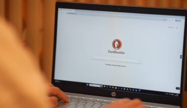 CHINA - 2025/03/19: In this photo illustration, A woman browses DuckDuckGo website on her laptop.