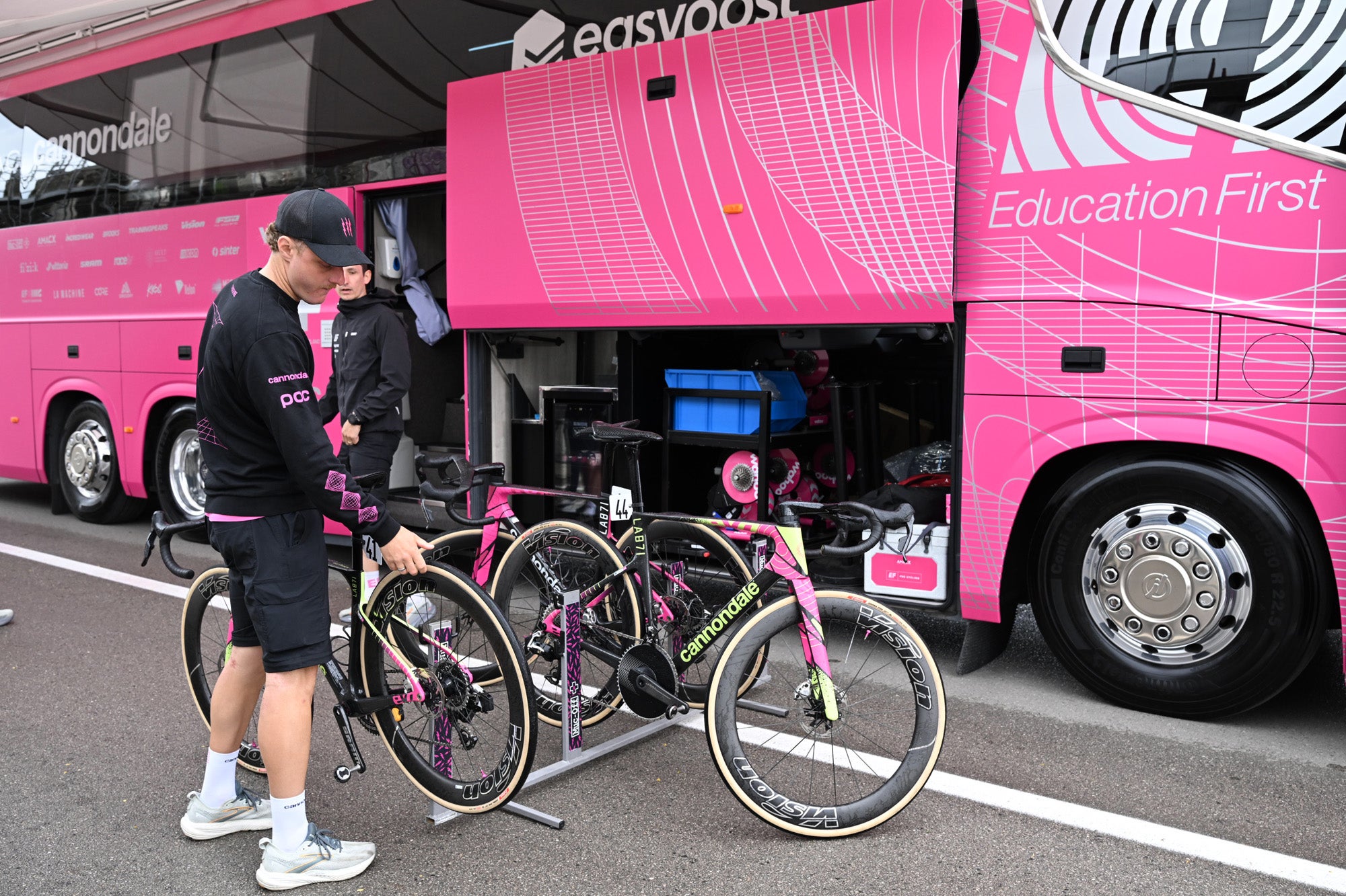 Preparations underway outside the EF Education-EasyPost bus
