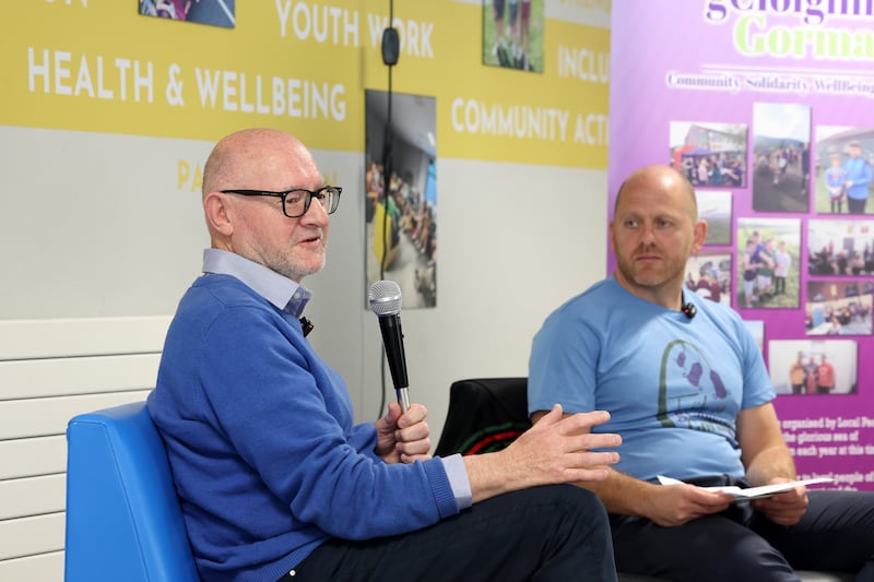 Dr Pat Bracken, a critical psychiatrist based in Cork with Feargal Mac Ionnrachtaigh at an event in west Belfast supporting New Script for Mental Health campaign to explore alternative solutions to the mental health crisis. PICTURE: MAL MCCANN
