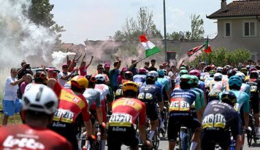 PORCARI, ITALY - MAY 20: A general view of the peloton competing prior to the 109th Giro d&amp;amp;apos;Italia 2026, Stage 11 a 195km stage from Porcari to Chiavari / #UCIWT / on May 20, 2026 in Porcari, Italy. (Photo by Dario Belingheri/Getty Image)