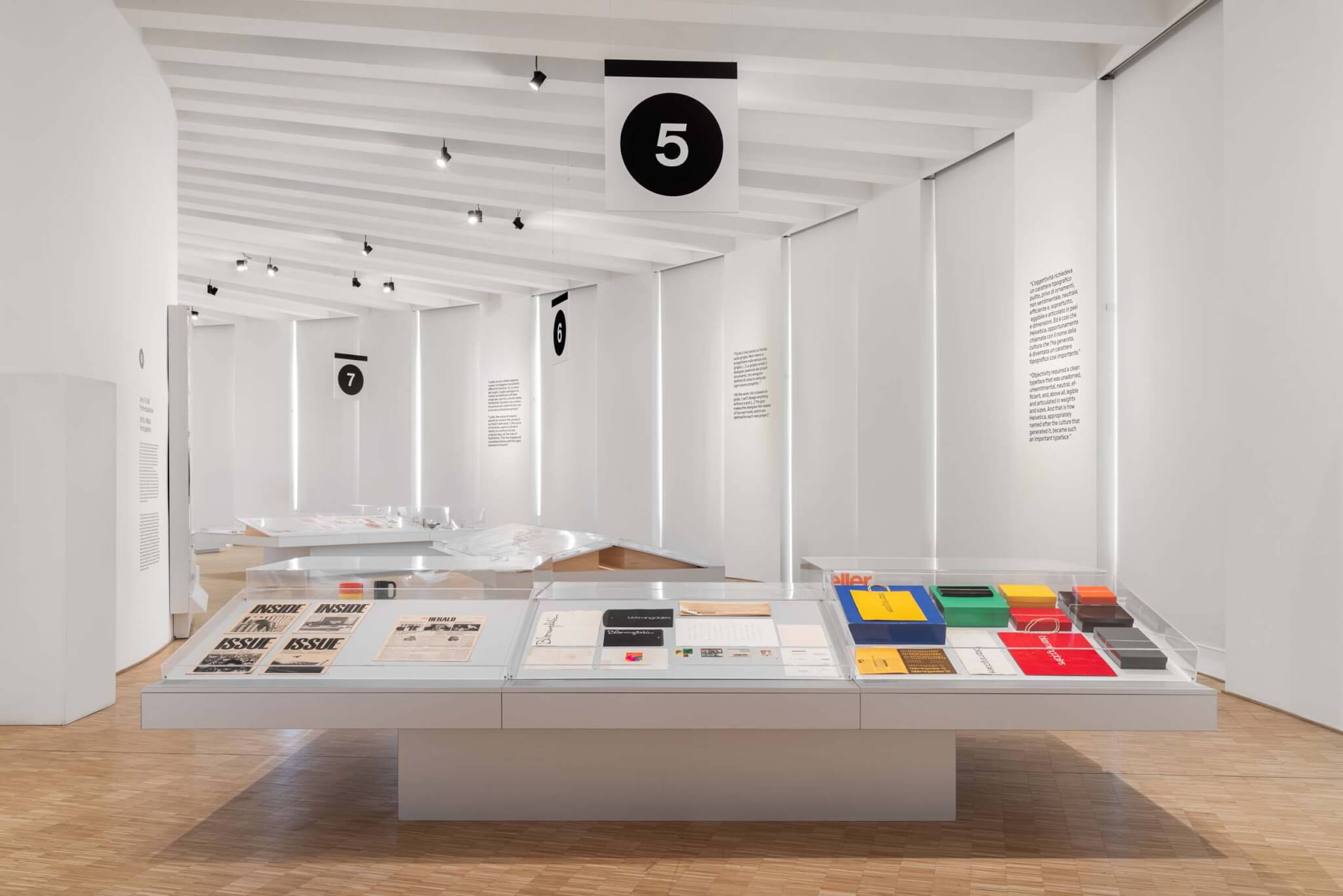 An exhibition view of Lella and Massimo Vignelli. A Language of Clarity 