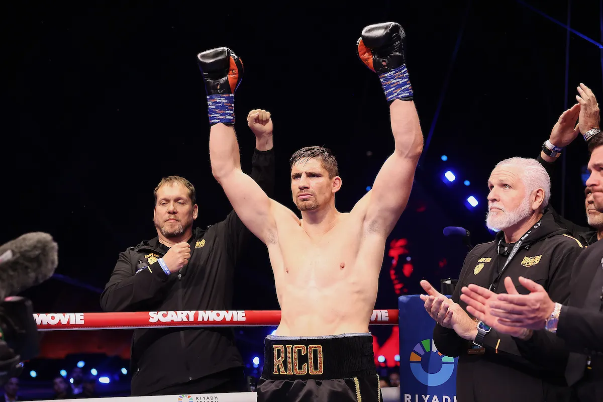 Rico Verhoeven is announced to the crowd ahead of his fight with Oleksandr Usyk